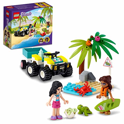 LEGO 41697 Friends Turtle Protection Vehicle, Sea Animal Rescue Toy for Kids 6 Years Old, Beach ATV Car with Trailer Building Set, Summer Series