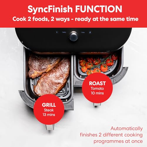 Instant Vortex Plus Dual Air Fryer with Large Double Air Frying Drawers and 8-in-1 Smart Programmes - Air Fry, Bake, Roast, Grill, Dehydrate, Reheat, XL Capacity - SyncCook & SyncFinish-1700W