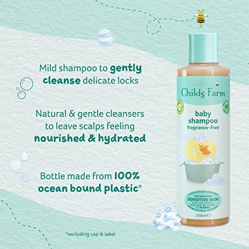 Childs Farm Baby Shampoo Unfragranced Gently Cleanses Hair and Scalp Suitable for Newborns with Dry, Sensitive and Eczema-prone Skin and Scalp, 250 ml