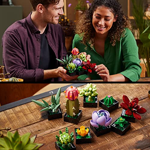 LEGO 10309 Icons Succulents Artificial Plants Set for Adults, Home Décor, Creative Hobby, Valentine's Day Treat, Gift Idea for Her & Him, Botanical Collection (Build 9 Small Plants), Flower Kit