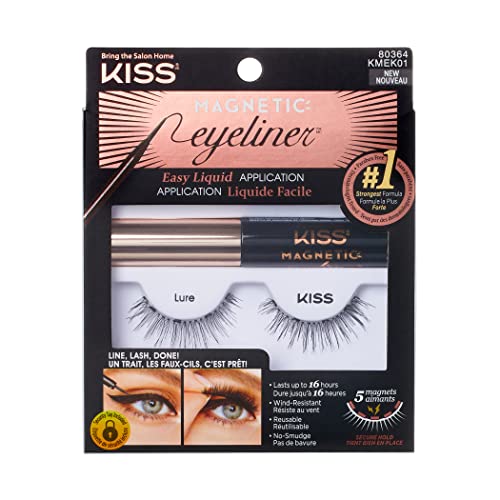 KISS Magnetic Lash Collection Eyeliner & Lash Kit 1 Pair of False Eyelashes and Magnetic Eyeliner, Lure, Reusable Synthetic False Eyelashes With 5 Double Strength Magnets