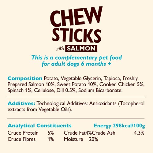 Lily's Kitchen Chew Sticks with Salmon - Grain Free Natural Dental Dog Treats (10 Packs of 3 Chews)