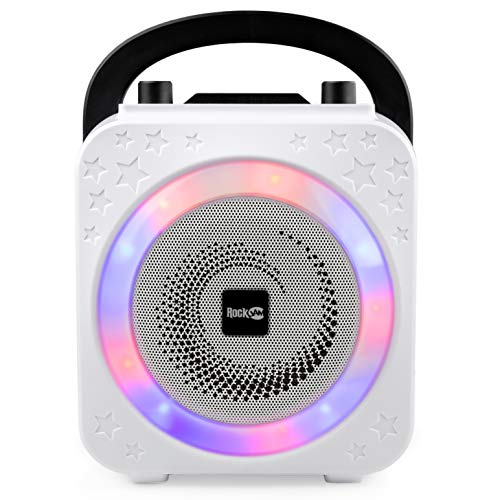 RockJam 8-Watt Rechargeable Bluetooth Karaoke Machine with Two Microphones, Voice Changing Effects & LED Lights - Black