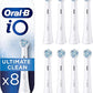 Oral-B iO Ultimate Clean Electric Toothbrush Head, Twisted & Angled Bristles for Deeper Plaque Removal, Pack of 8 Toothbrush Heads, Suitable for Mailbox, White