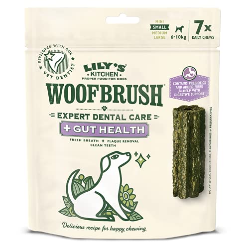 Lily's Kitchen Woofbrush Gut Health Dental Chew - Natural Dental Sticks for Small Dogs (5 Packs of 7 Chews)