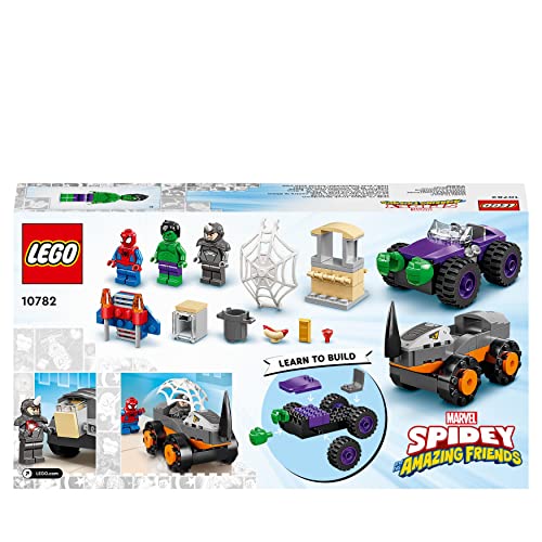 LEGO 10782 Marvel Hulk vs. Rhino Monster Truck Showdown, Toy for Kids, Boys & Girls Age 4 Plus with Spider-Man Minifigure, Spidey And His Amazing Friends Series