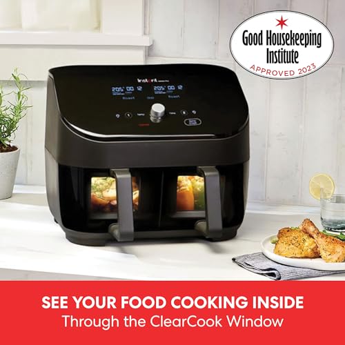 Instant Vortex Plus Dual Air Fryer with Large Double Air Frying Drawers and 8-in-1 Smart Programmes - Air Fry, Bake, Roast, Grill, Dehydrate, Reheat, XL Capacity - SyncCook & SyncFinish-1700W