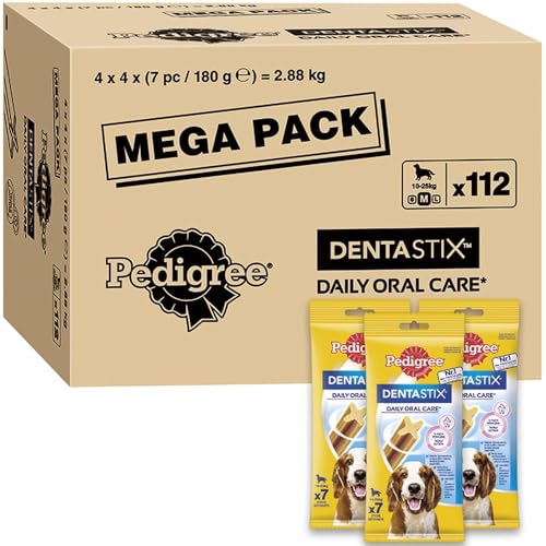 Pedigree DentaStix 112 Sticks Functional Snacks, Daily Dental Chews for Medium Dogs (10 - 25 kg), Megapack