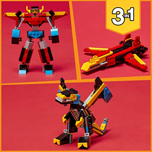 LEGO 31124 Creator 3in1 Super Robot Toy to Dragon Figure to Jet Plane, Creative Construction Bricks Set for Kids 7 Plus Years Old