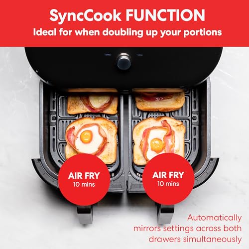 Instant Vortex Plus Dual Air Fryer with Large Double Air Frying Drawers and 8-in-1 Smart Programmes - Air Fry, Bake, Roast, Grill, Dehydrate, Reheat, XL Capacity - SyncCook & SyncFinish-1700W