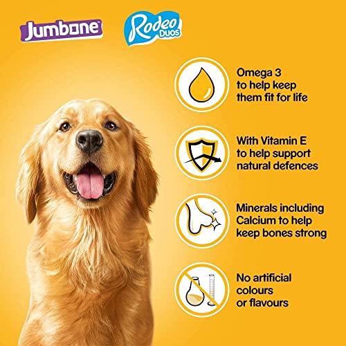 Pedigree Multipack with 24 Rodeo Duos Chicken and Bacon Flavour and 4 Jumbone Beef and Poultry Flavour, Dog Treat Snacks, Mega Box