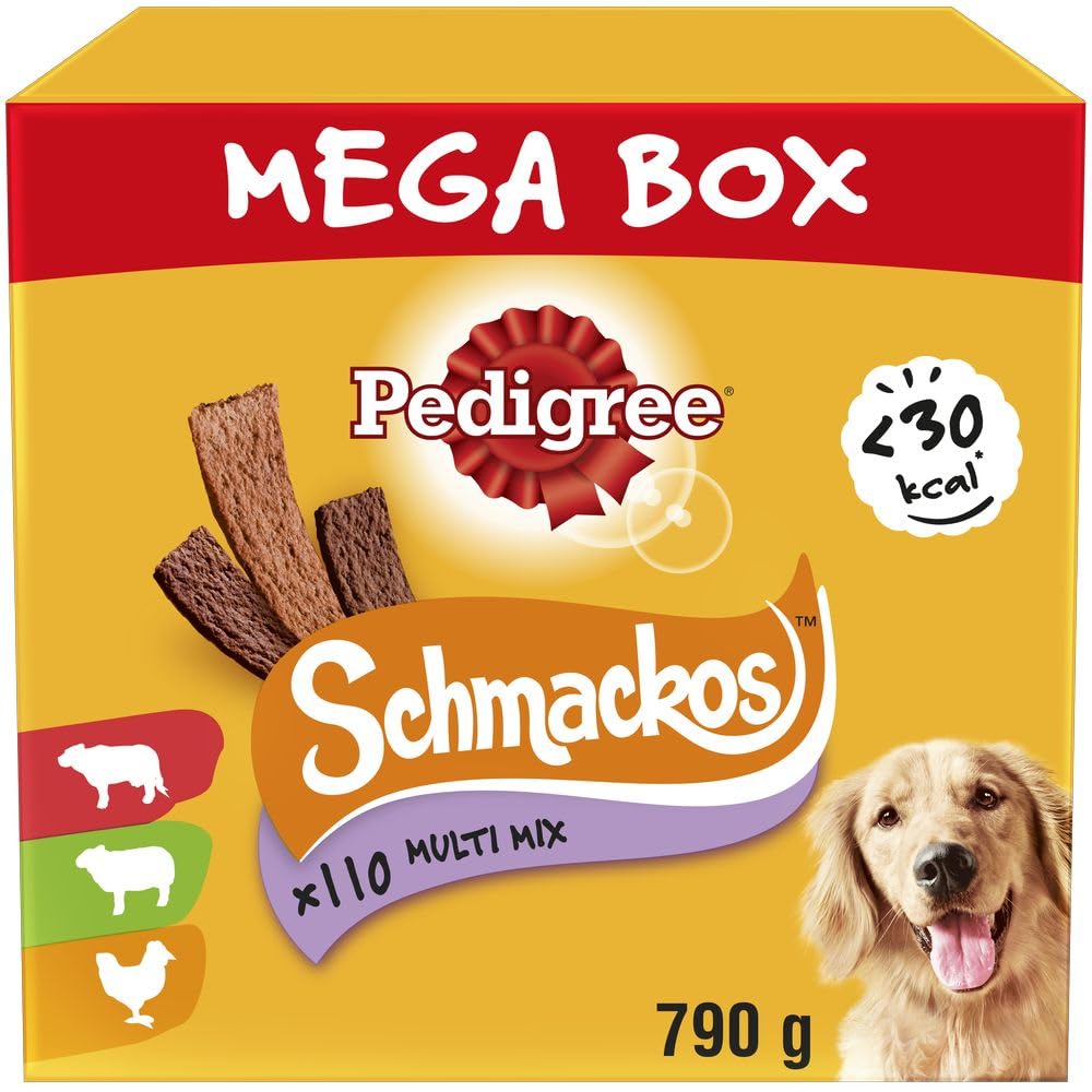 Pedigree Schmackos Mega Pack 110 Strips Snacks, Dog Treat Multipack with Beef, Lamb and Poultry Flavours