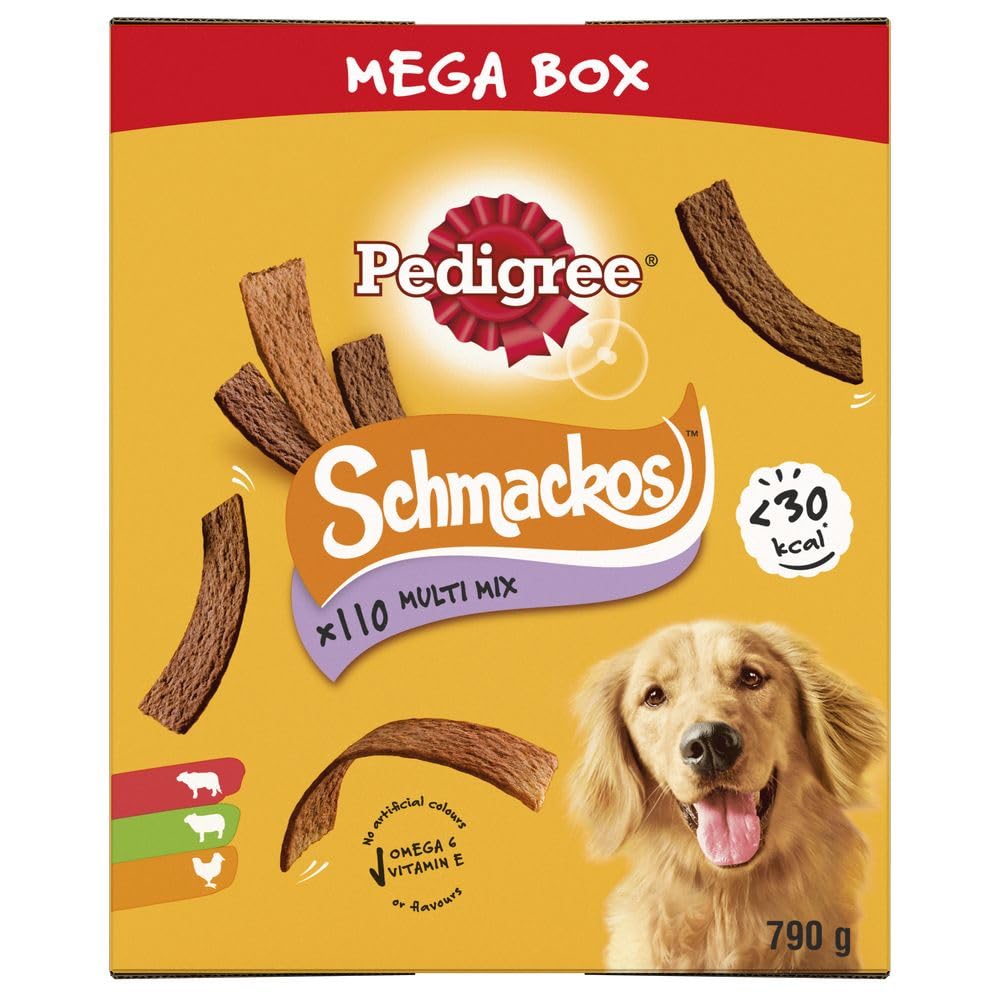 Pedigree Schmackos Mega Pack 110 Strips Snacks, Dog Treat Multipack with Beef, Lamb and Poultry Flavours