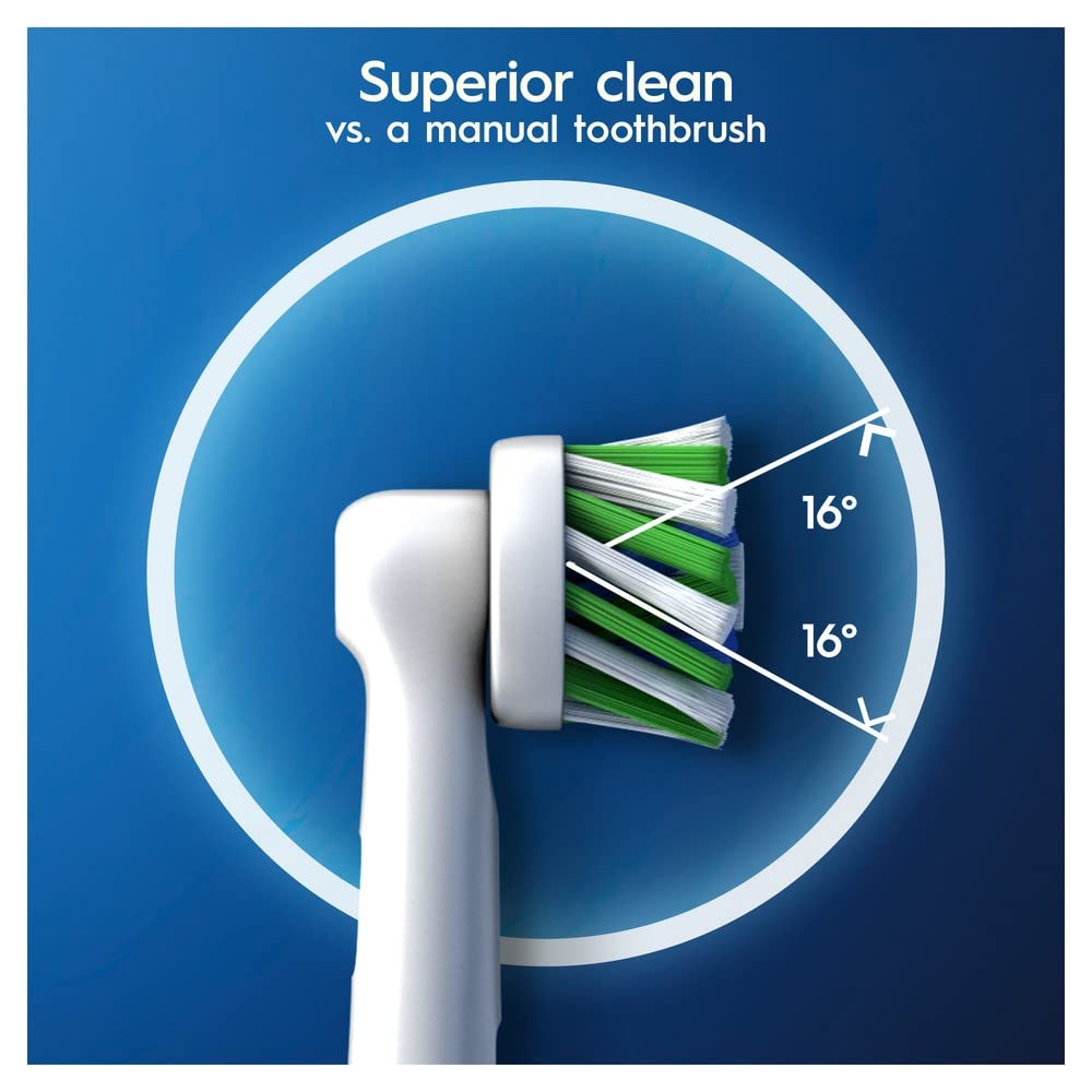 Oral-B Cross Action Electric Toothbrush Head With CleanMaximiser Technology, Angled Bristles For Deeper Plaque Removal, Pack Of 4, White- Packaging may vary