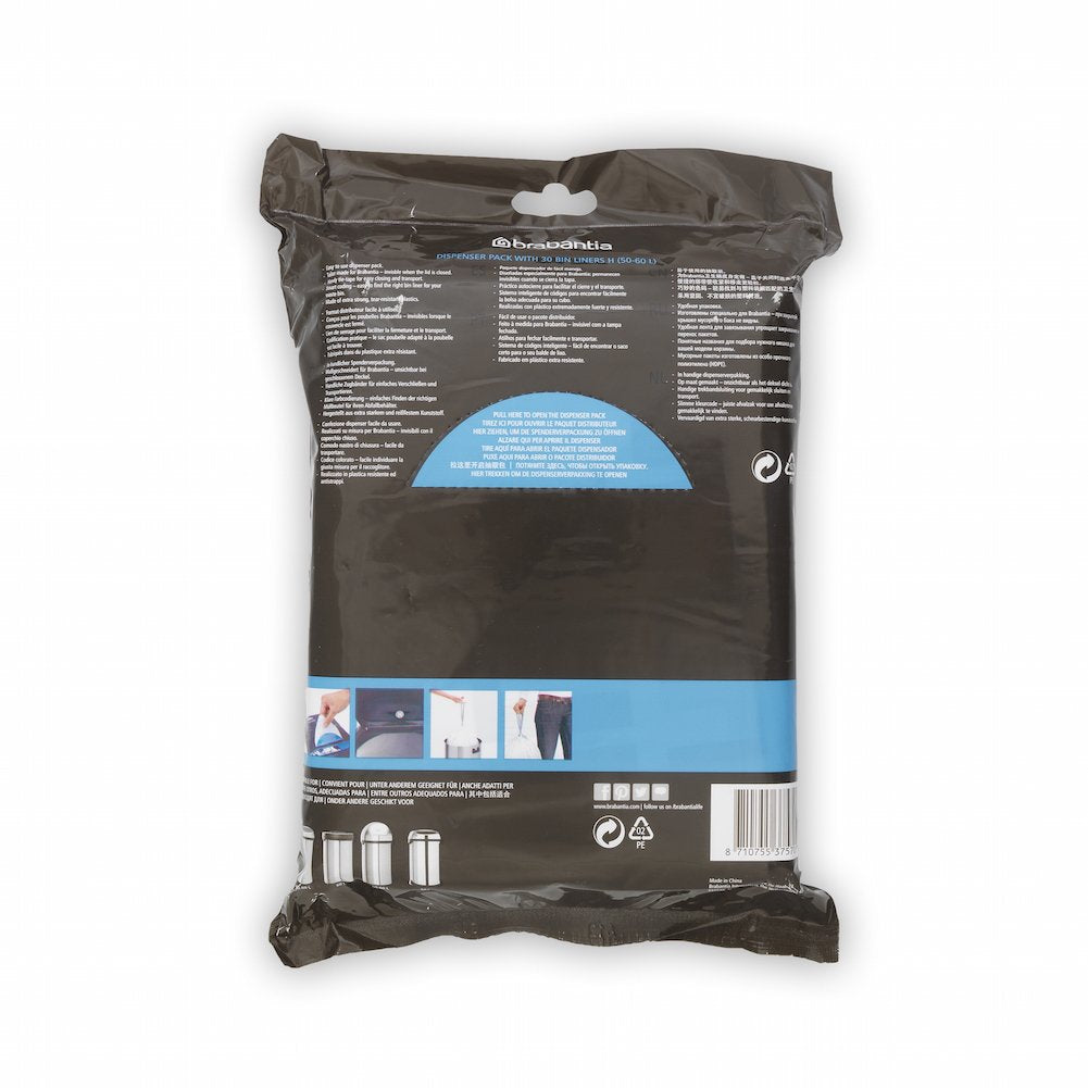 Brabantia PerfectFit Bin Liners, Size H, 50-60 L - 30 Bags