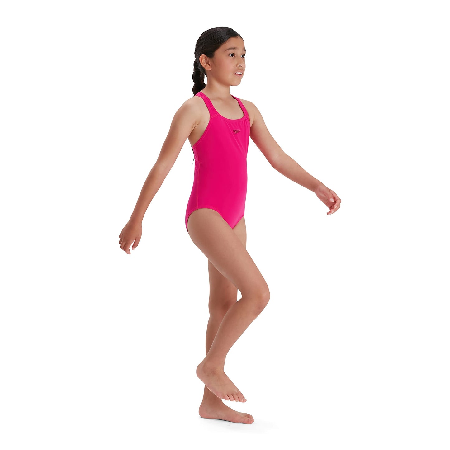 Speedo Girl's ECO Endurance+ Medallist Swimsuit, Comfortable, Stylish Design, Extra Flexibility, Electric Pink, 9-10 Years (Pack of 2)