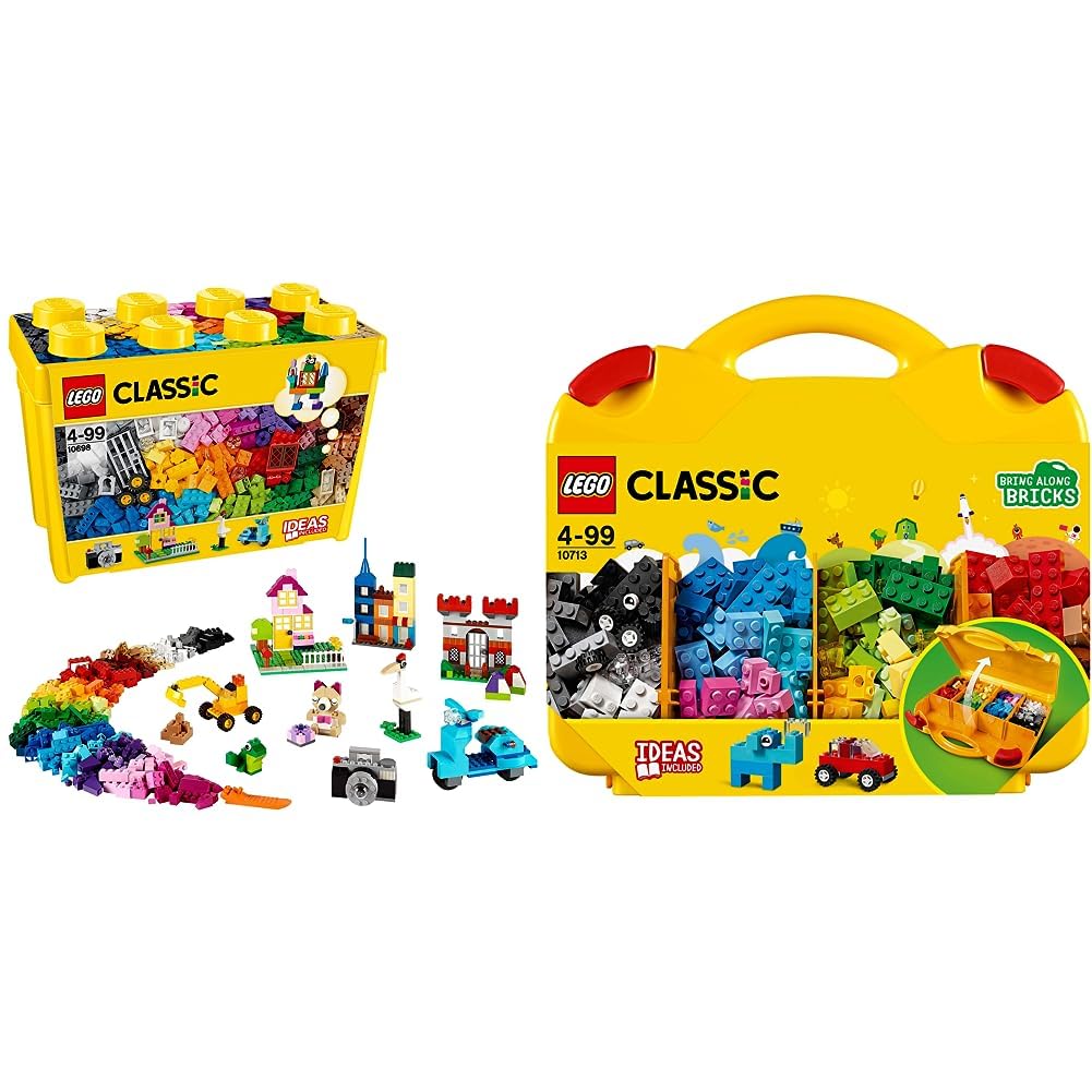 LEGO 10698 Classic Large Creative Brick Storage Box Set, Construction Toy with Windows & 10713 Classic Creative Suitcase, Toy Storage Case with Fun Colourful Building Bricks