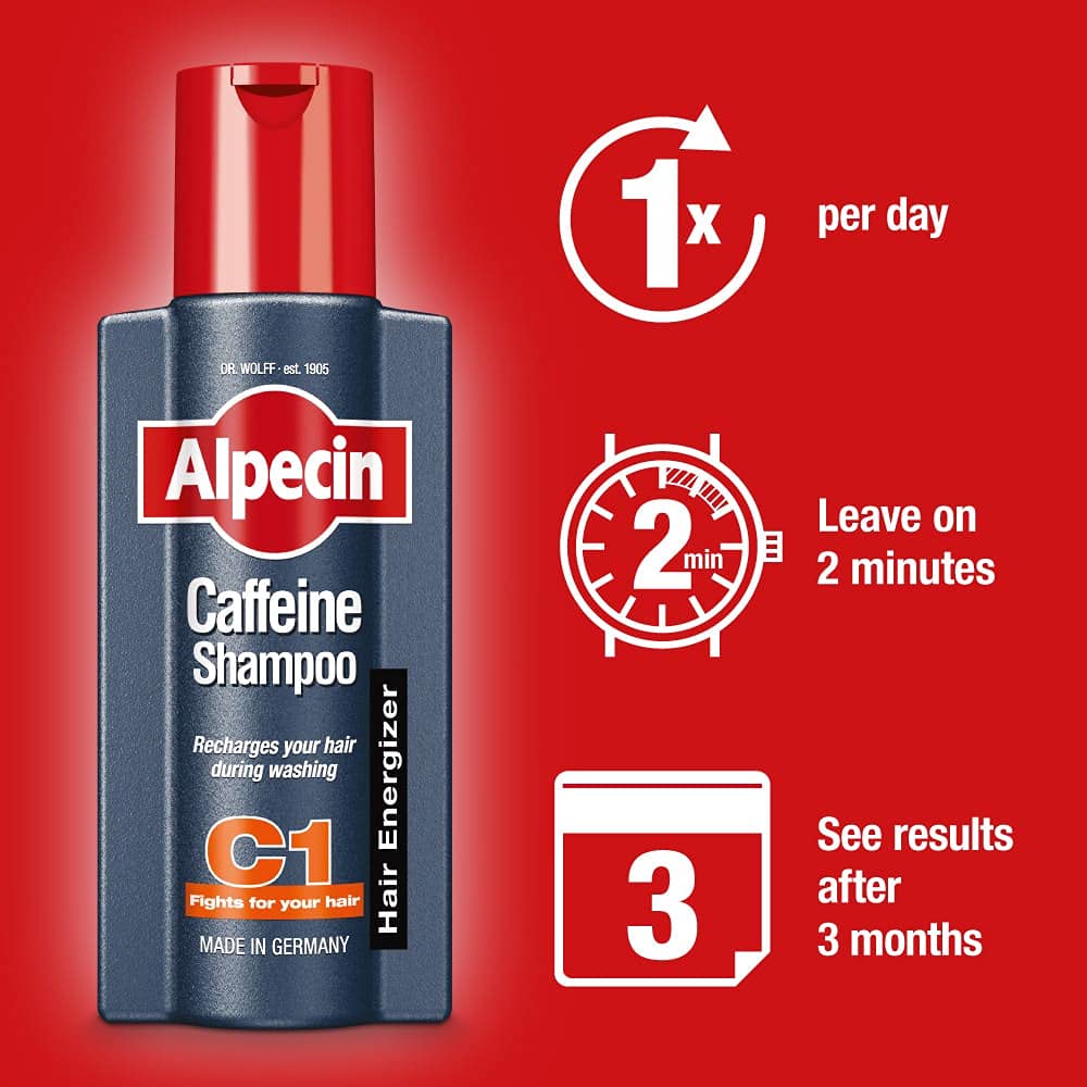 Alpecin Caffeine Shampoo C1 3x 375ml | Against Thinning Hair | Shampoo for Stronger and Thicker Hair | Natural Hair Growth Shampoo for Men | Hair Care for Men Made in Germany