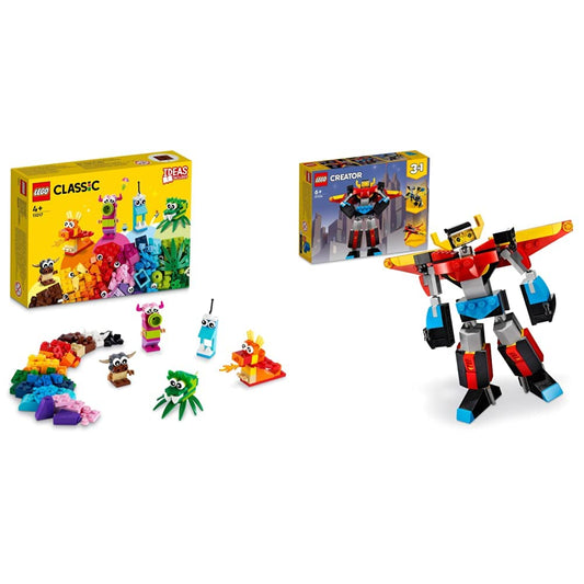 LEGO 11017 Classic Creative Monsters, Construction Playset with 5 Mini Build Monster Toys & 31124 Creator 3in1 Super Robot Toy to Dragon Figure to Jet Plane