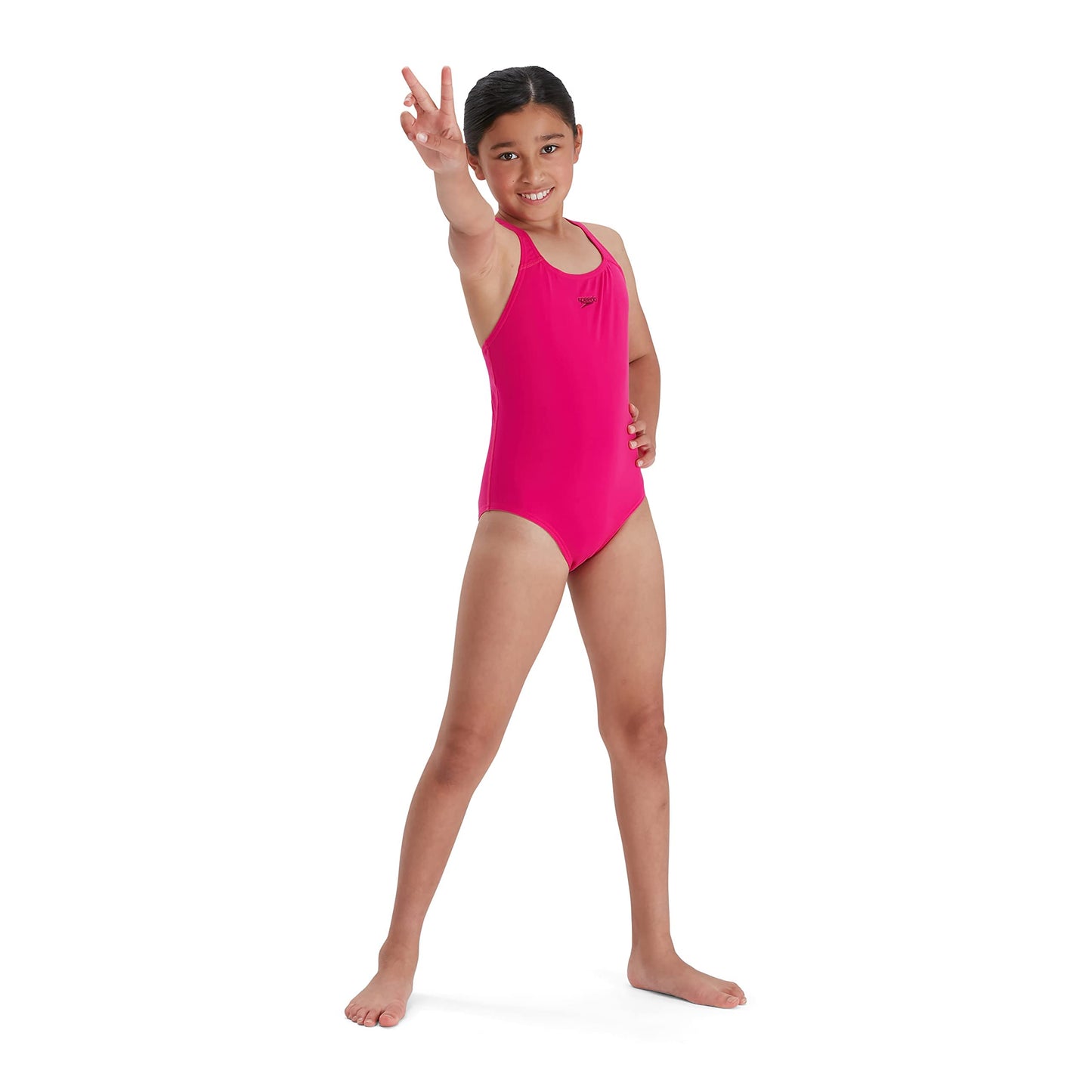 Speedo Girl's ECO Endurance+ Medallist Swimsuit, Comfortable, Stylish Design, Extra Flexibility, Electric Pink, 9-10 Years (Pack of 2)