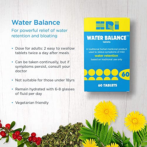 HRI Water Balance Tablets with Dandelion Root, Uva Ursi and Buchu Leaf. to Relieve Symptoms of Mild Water Retention and Provide Bloating Relief. 60 Tablets