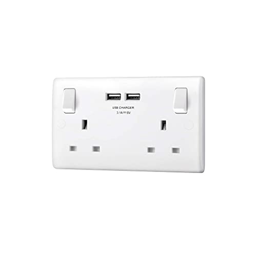 BG Electrical 8223u Double Switch Power Socket, White - 5 Pack