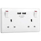 BG Electrical 8223u Double Switched 13 A Fast Charging Power Socket with Two USB Charging Ports, 3.1 A, 5 V, 15.5 W, Round Edge, White