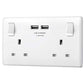 BG Electrical 8223u Double Switched 13 A Fast Charging Power Socket with Two USB Charging Ports, 3.1 A, 5 V, 15.5 W, Round Edge, White