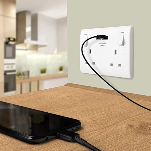 BG Electrical 8223u Double Switched 13 A Fast Charging Power Socket with Two USB Charging Ports, 3.1 A, 5 V, 15.5 W, Round Edge, White