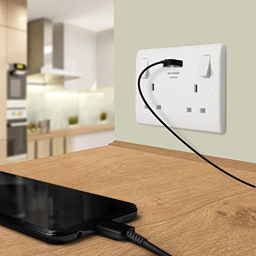 BG Electrical 8223u Double Switched 13 A Fast Charging Power Socket with Two USB Charging Ports, 3.1 A, 5 V, 15.5 W, Round Edge, White