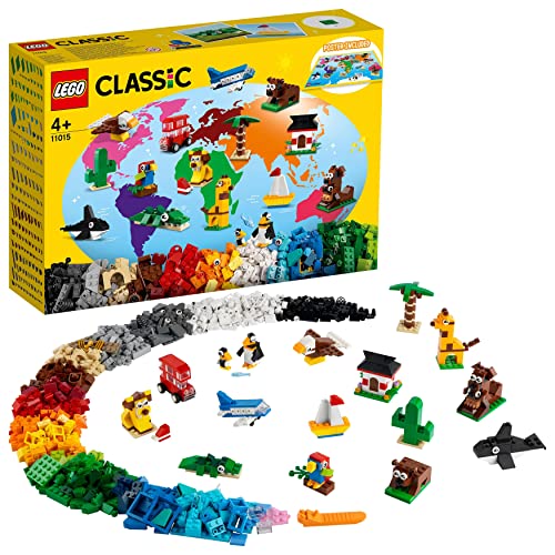 LEGO 11015 Classic Around the World Building Bricks Set for Kids 4+ Years Old, Toy with 15 Buildable Animal Figures