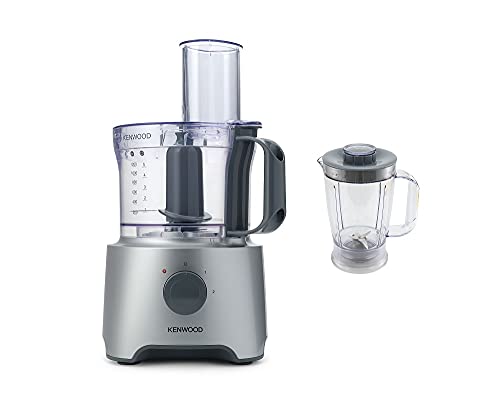 Kenwood Food Processor, 2.1L Bowl, 1.2 L Blender, Emulsifying, Knife Blade, Reversible Slicing and Grating Discs, 800 W, FDP301S, Silver