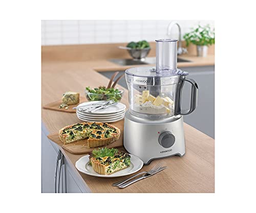 Kenwood Food Processor, 2.1L Bowl, 1.2 L Blender, Emulsifying, Knife Blade, Reversible Slicing and Grating Discs, 800 W, FDP301S, Silver