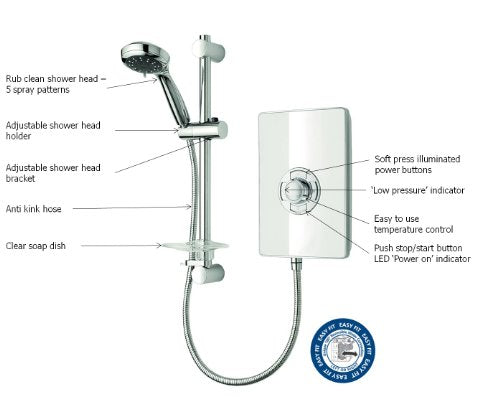 Triton Showers RECOL208GSWHT Aspirante Collection II Contemporary Electric Shower, White Gloss, 8.5 KW