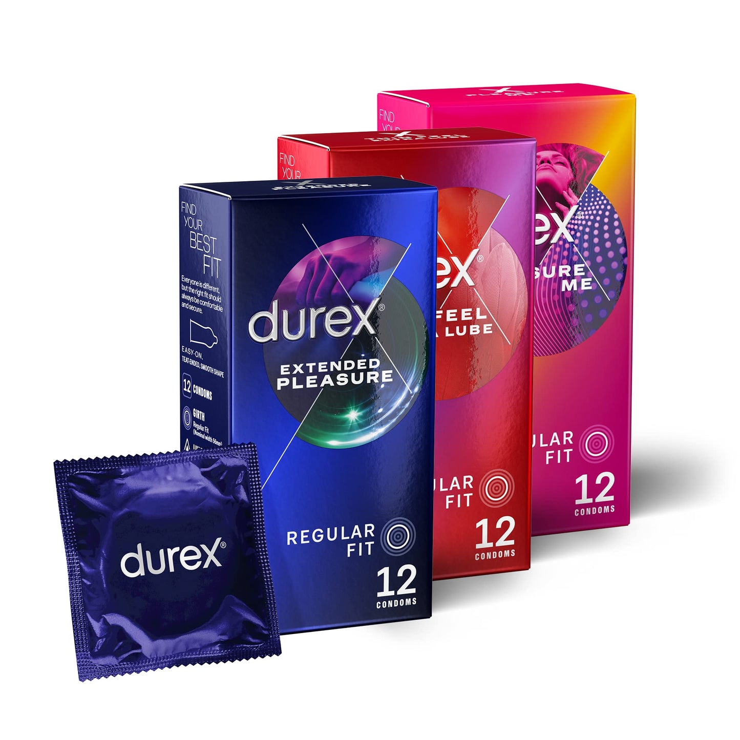 Durex Variety Condom Bundle, 12x Extended Pleasure Condoms, 12 x Intimate Feel Me Total 36 Condoms