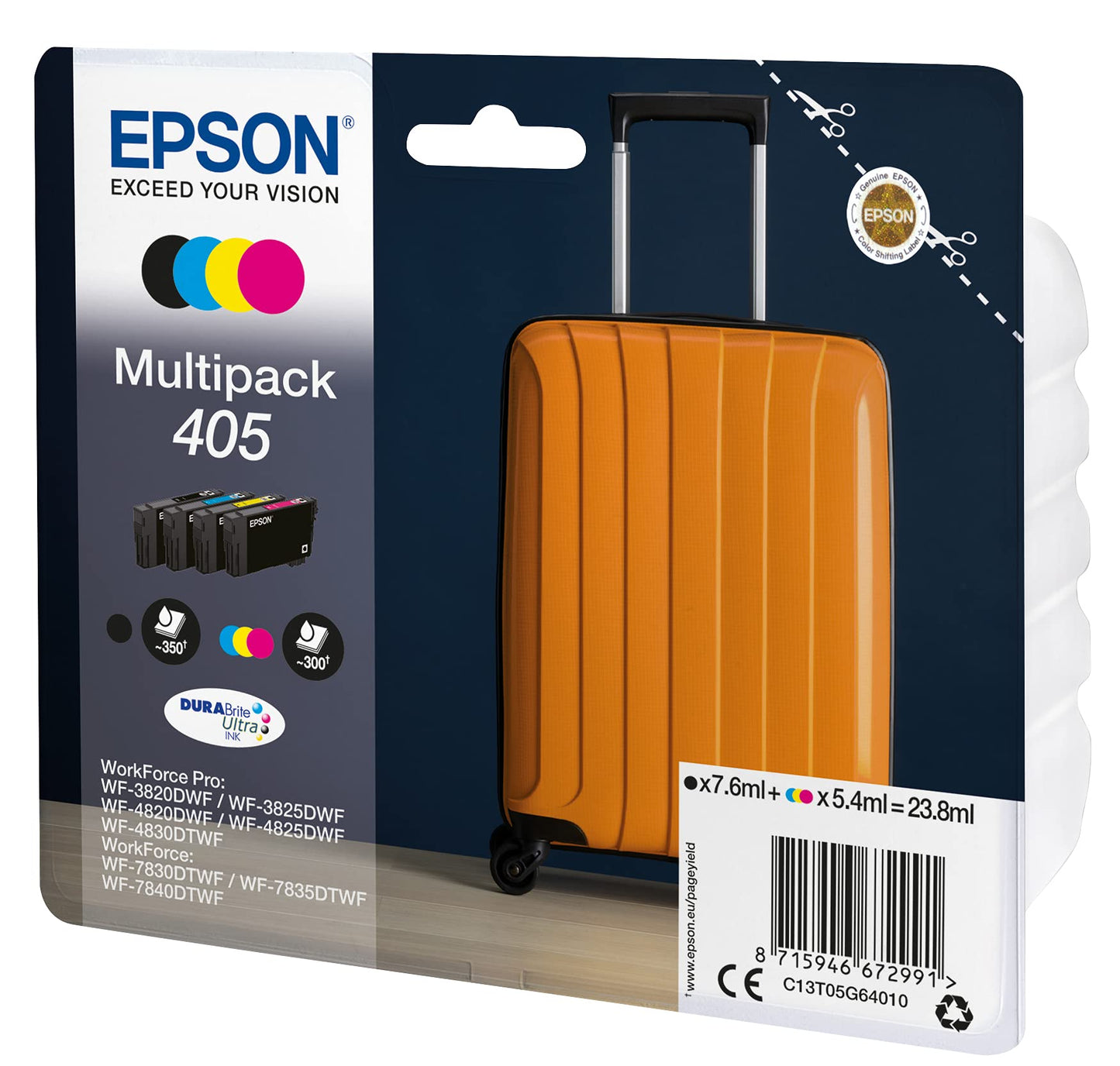 Epson 405 Suitcase Genuine Multipack, 4-colours Ink Cartridges, DURABrite Ultra Ink