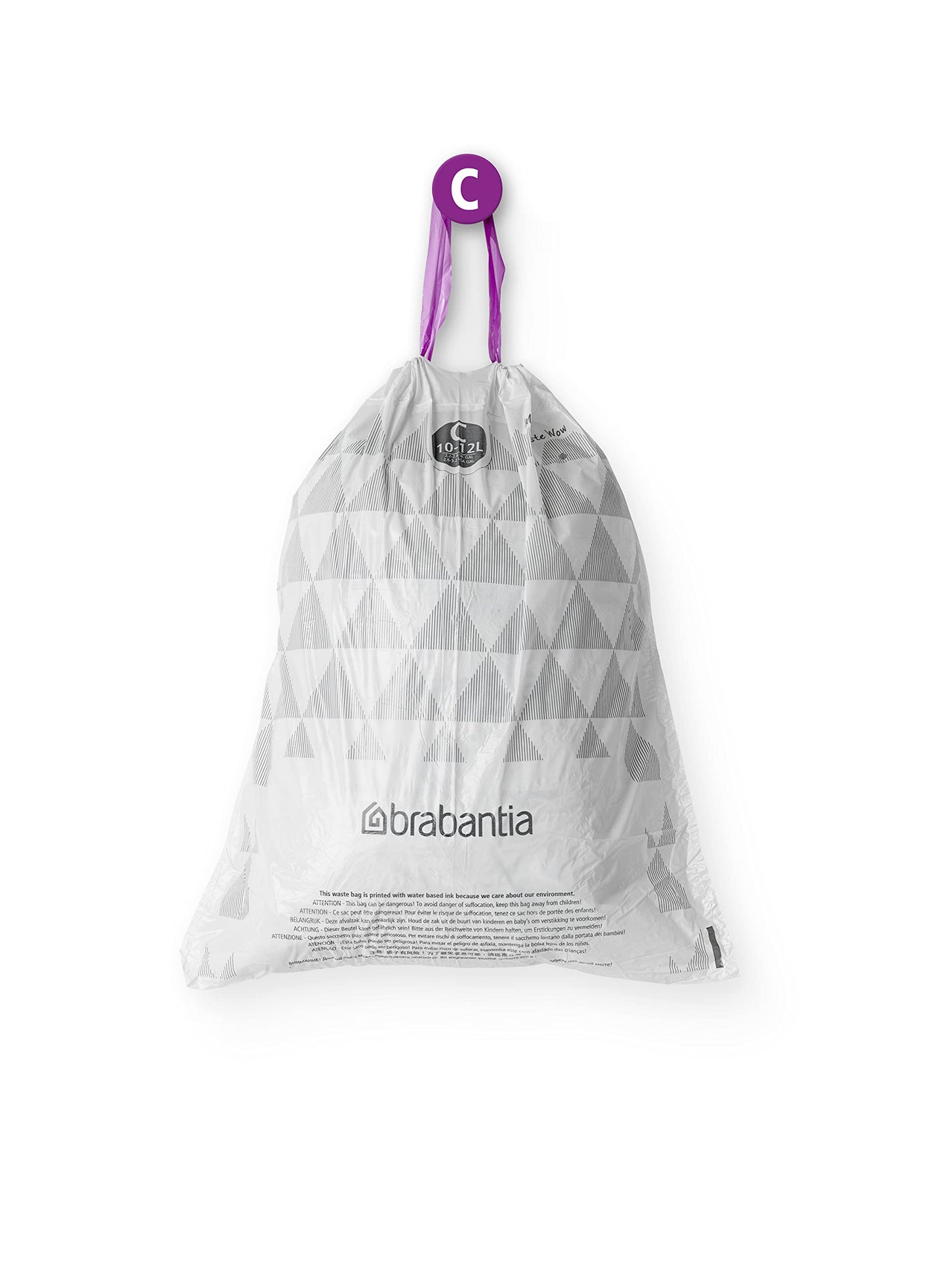 Brabantia 137983 PerfectFit Bin Liners Multipack (Size C/10-12 Litre) Thick Plastic Trash Bags with Tie Tape Drawstring Handles (200 Bags), White