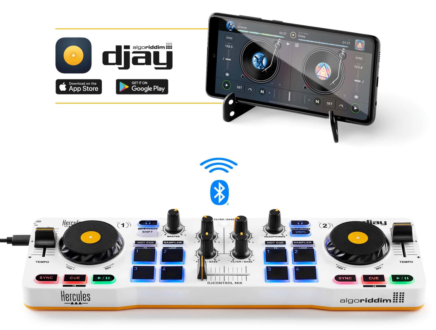 Hercules DJControl Mix – Bluetooth Wireless DJ Controller for Smartphones – 2 Decks