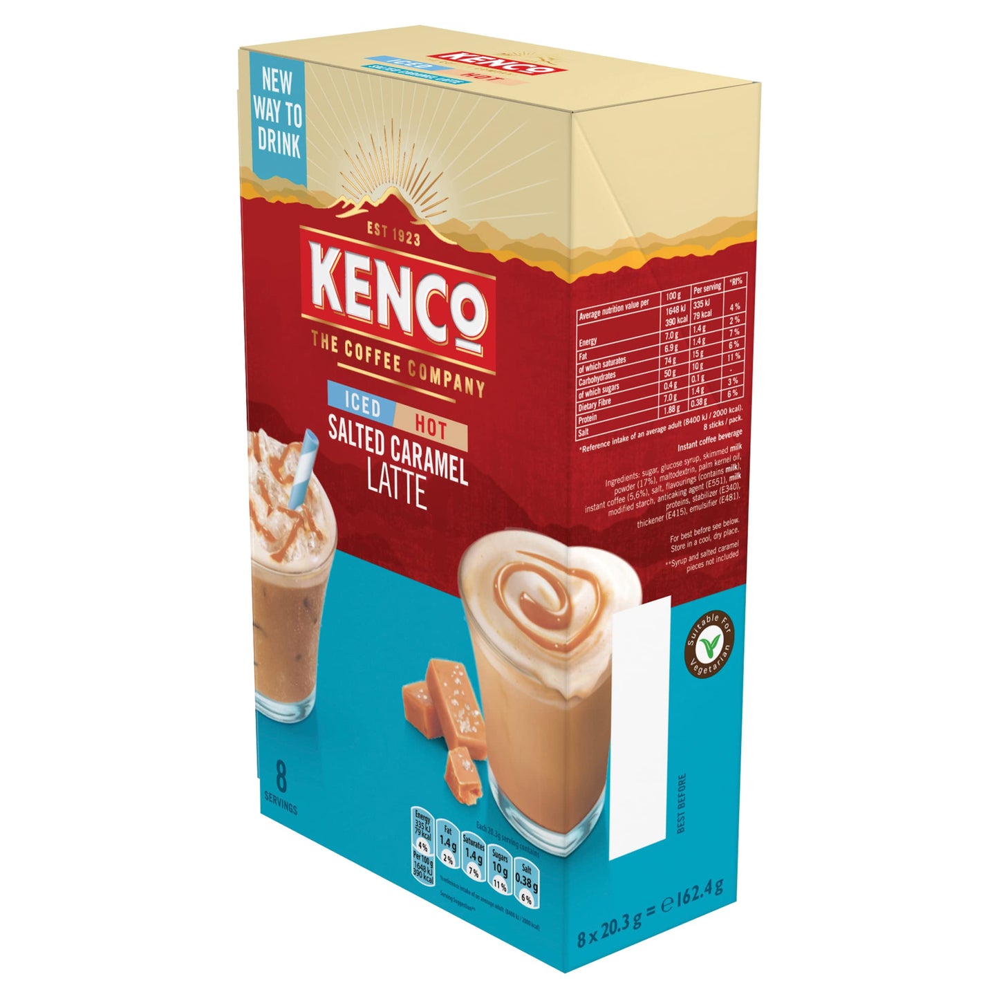 Kenco Iced Hot Salted Caramel Latte Sachets x8 (Pack of 5, Total 40 Sachets)