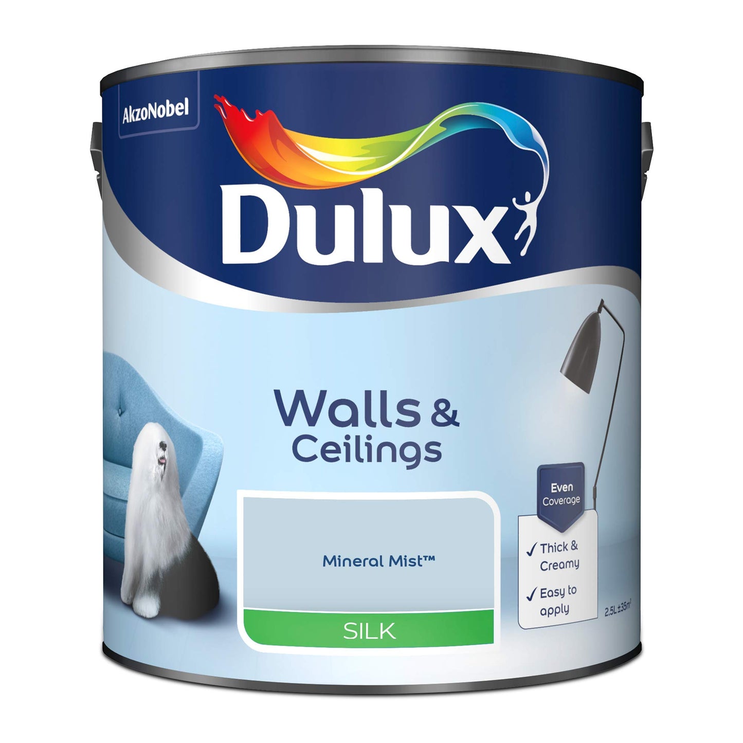 Dulux Silk Emulsion Paint For Walls And Ceilings - Mineral Mist 2.5 Litres