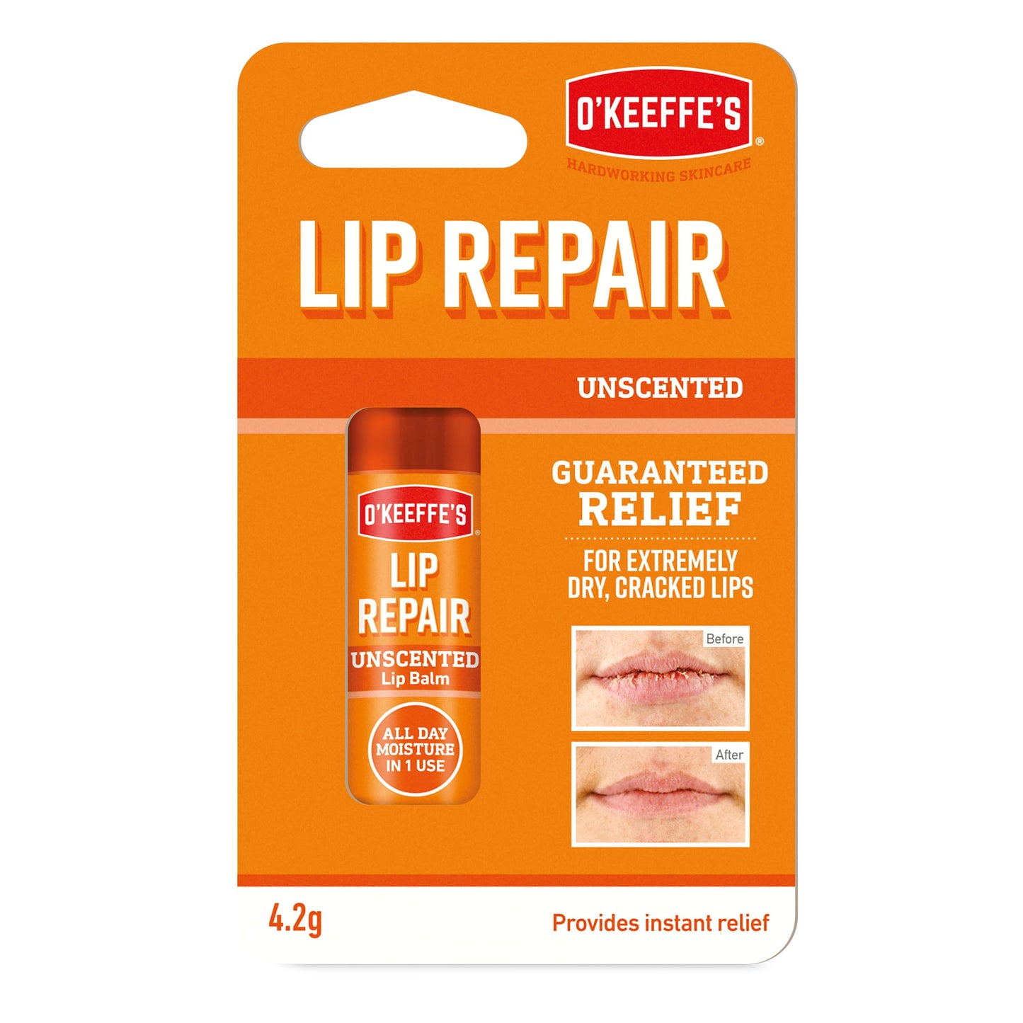 O'Keeffe's Lip Repair Unscented Lip Balm, 4.2g – For Extremely Dry, Cracked Lips | All-Day Moisture with 7 Moisturising Ingredients