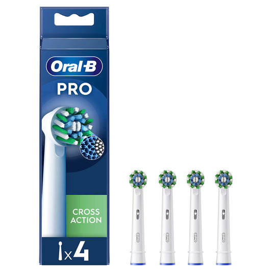 Oral-B Pro Cross Action Electric Toothbrush Head, X-Shape And Angled Bristles for Deeper Plaque Removal, Pack of 4 Toothbrush Heads, White