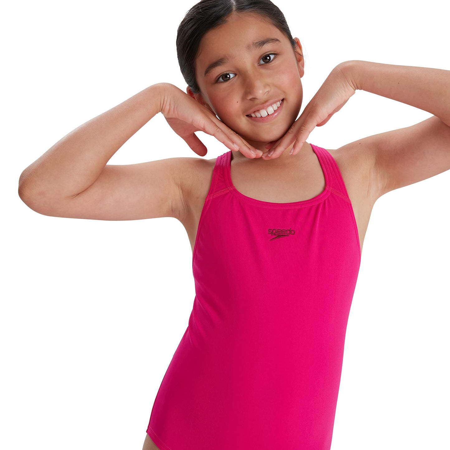 Speedo Girl's ECO Endurance+ Medallist Swimsuit, Comfortable, Stylish Design, Extra Flexibility, Electric Pink, 9-10 Years (Pack of 2)