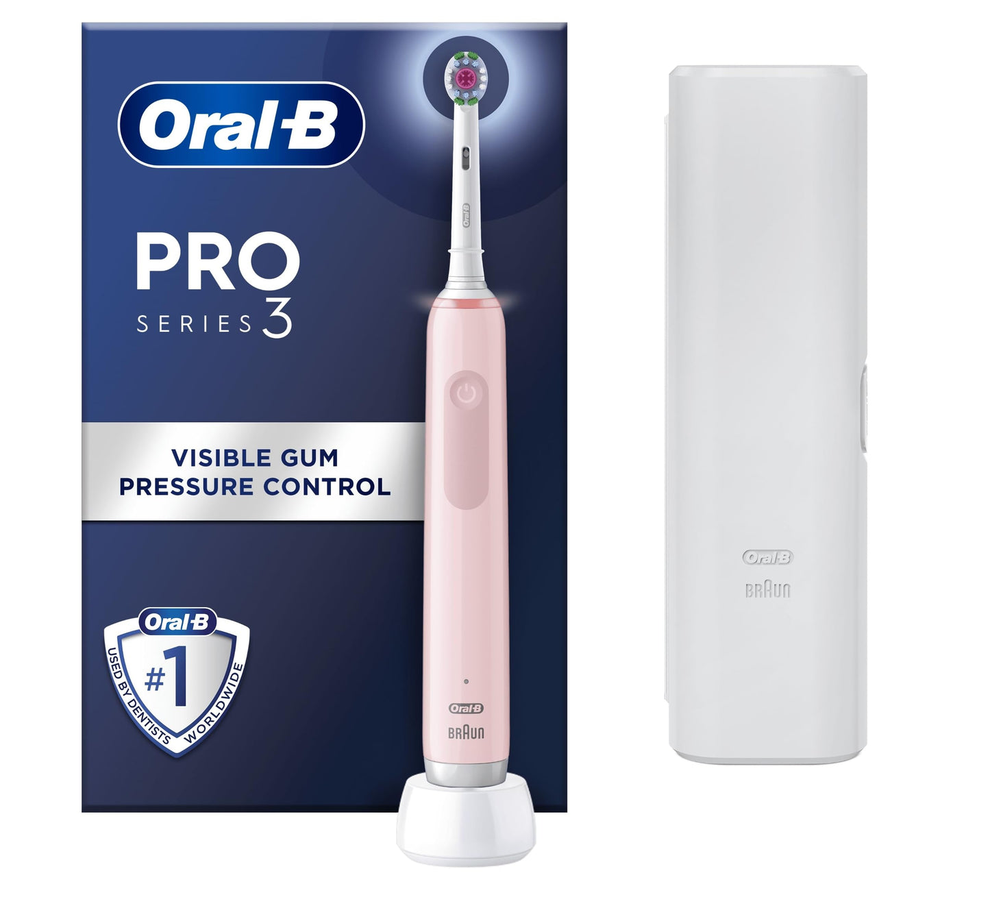 Oral-B Pro 3 Electric Toothbrushes For Adults, Valentines Day Gifts For Him / Her, 1 3D White Toothbrush Head & Travel Case, 3 Modes with Teeth Whitening, 2 Pin UK Plug, 3500, Pink