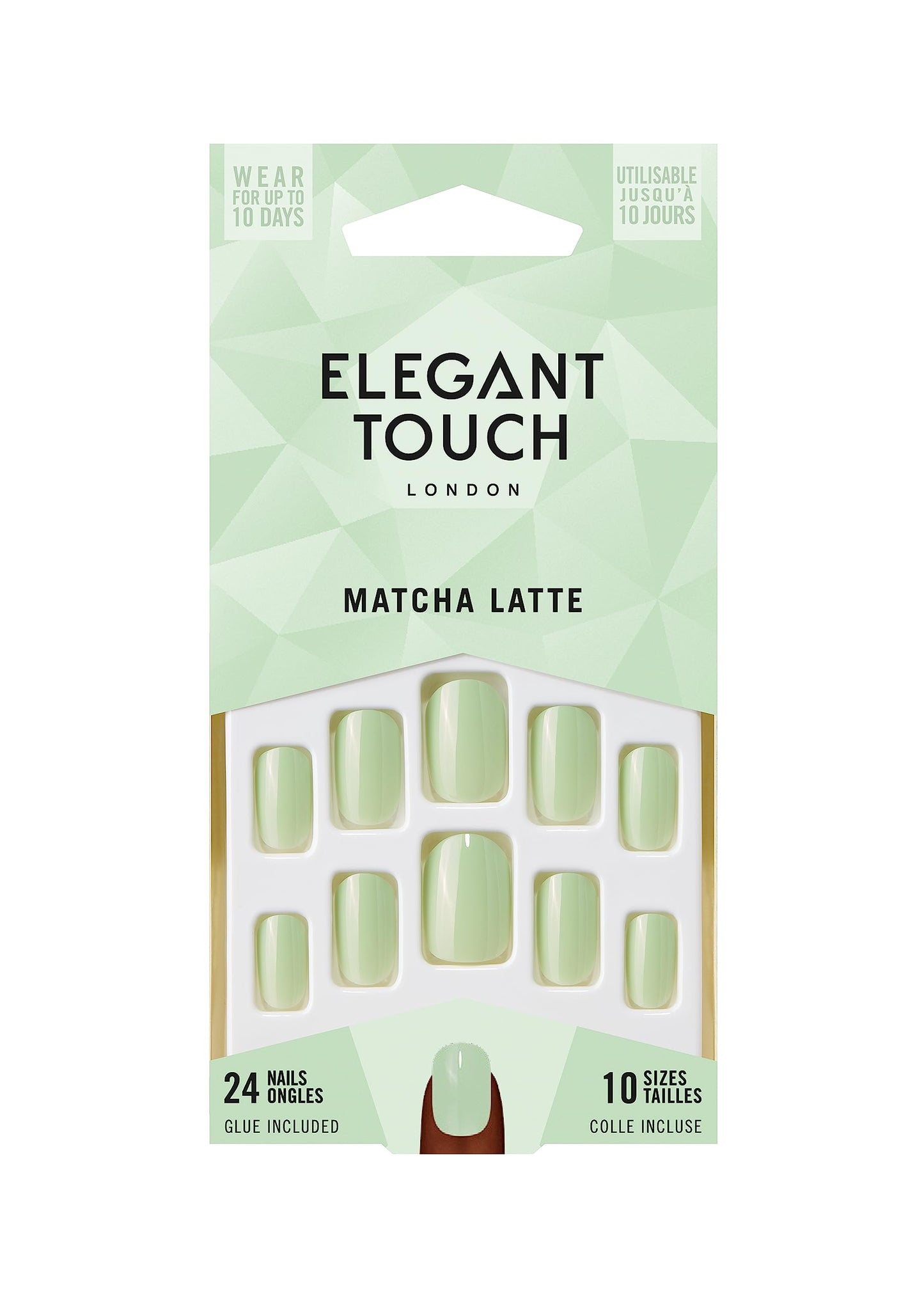 Elegant Touch Colour Nails - Matcha Latte,10 Nail Sizes, 24 Nails