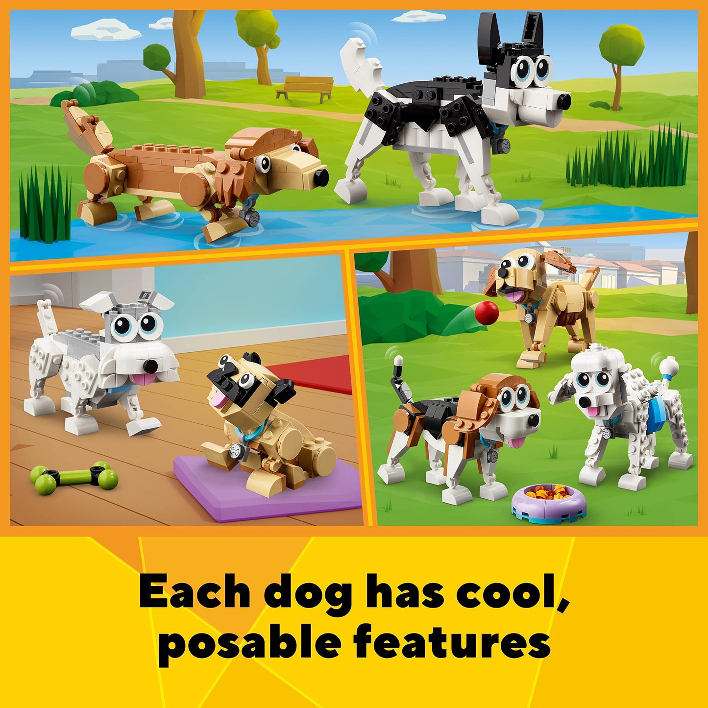 LEGO 31137 Creator 3 in 1 Adorable Dogs Set with Dachshund, Pug, Poodle Figures and More Breeds, Animal Building Toy for Kids aged 7 and Up, Gift for Dog Lovers