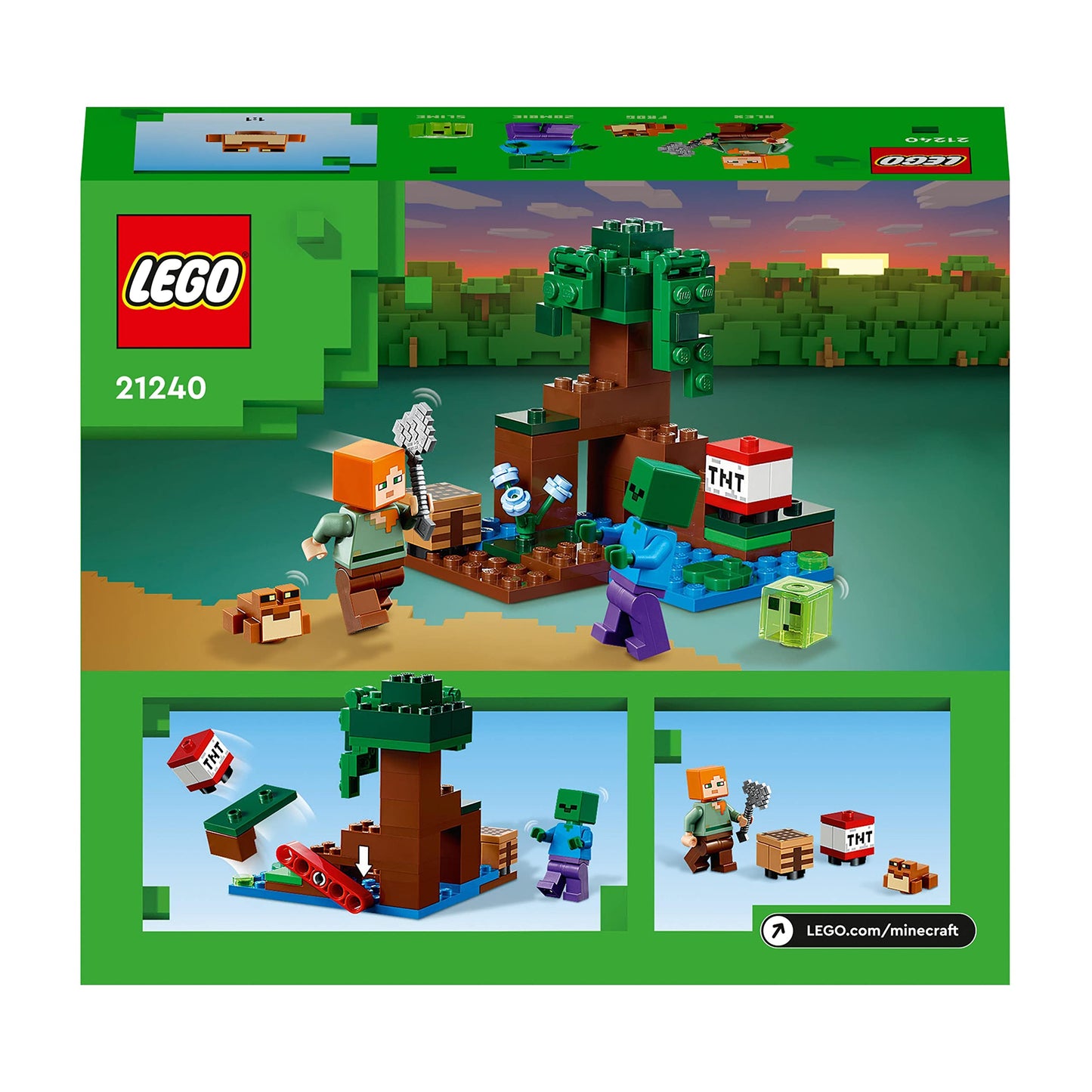 LEGO 21240 Minecraft The Swamp Adventure, Building Game Construction Toy with Alex and Zombie Figures in Biome, Birthday Gift Idea for Kids Aged 8+