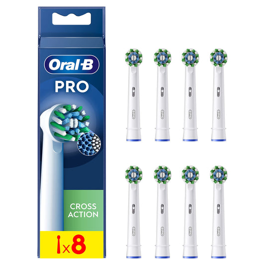 Oral-B Pro Cross Action Electric Toothbrush Head, X-Shape And Angled Bristles for Deeper Plaque Removal, Pack of 8 Toothbrush Heads, White