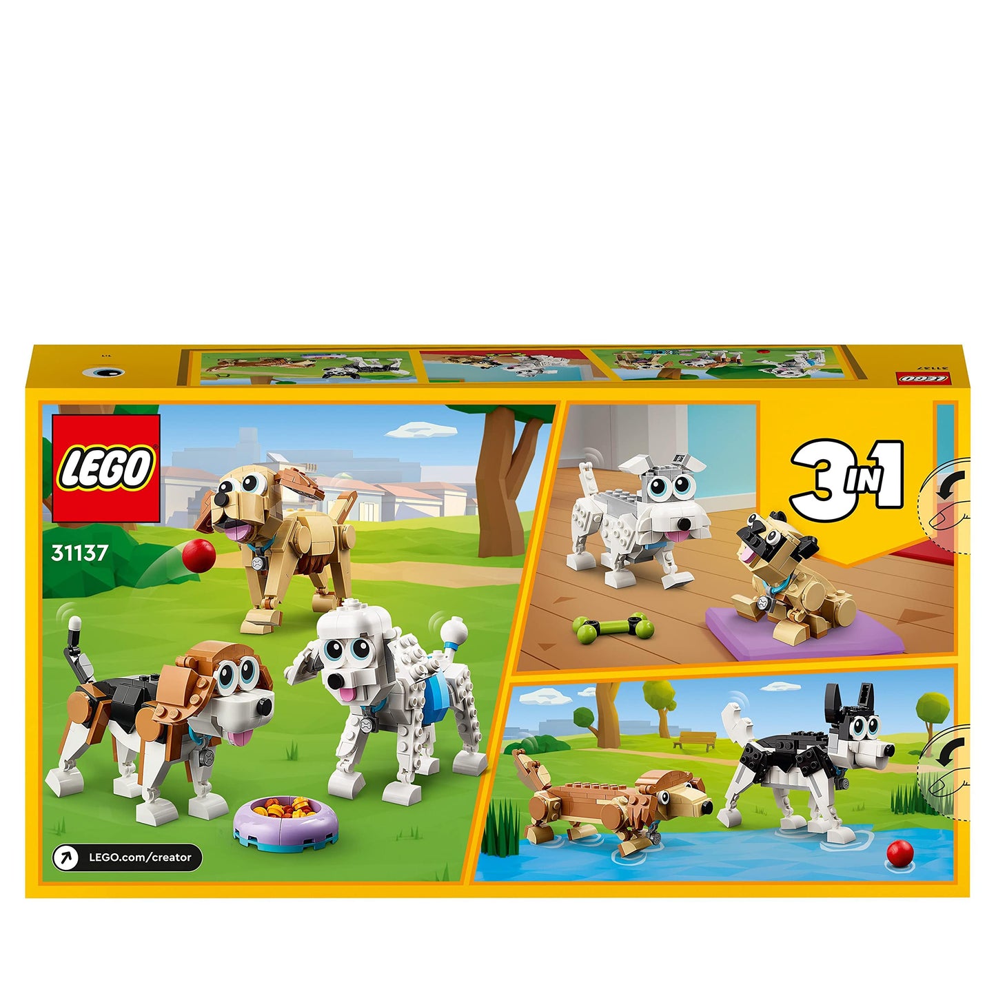 LEGO 31137 Creator 3 in 1 Adorable Dogs Set with Dachshund, Pug, Poodle Figures and More Breeds, Animal Building Toy for Kids aged 7 and Up, Gift for Dog Lovers