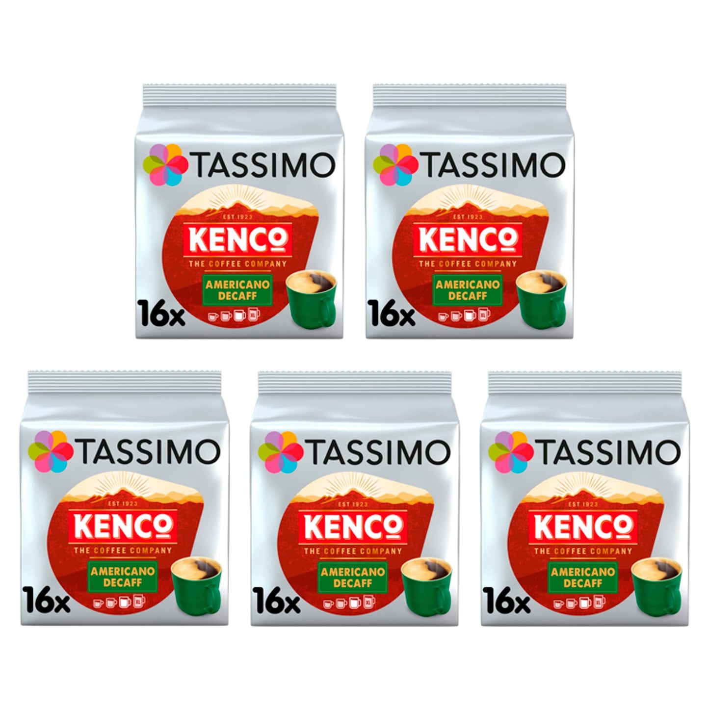 Tassimo Kenco Americano Decaf Coffee Pods (Pack of 5, Total 80 Coffee Capsules)